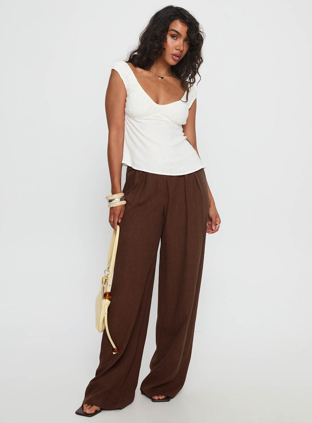 With Pleasure Puff Sleeve Linen Blouse Top White