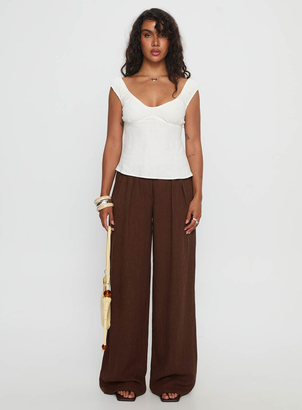 With Pleasure Puff Sleeve Linen Blouse Top White